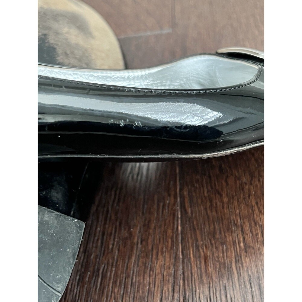 PRADA Black Patent Leather Ballet Flats Silver Detail Size 37 GUC - Picture 9 of 14